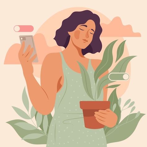 Social Media Detox Aesthetic, Digital Detox Aesthetic, Social Media Detoxing, Detox Social Media, Self Care Illustration, Digital Detoxing, Social Media Illustration, Digital Wellness, Media Illustration