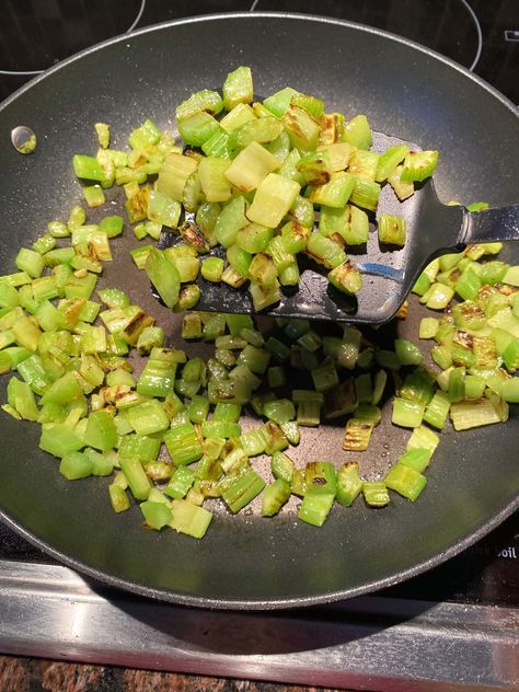 This Sautéed Celery is a great side dish on its own or delicious when mixed in a stir fry. It adds so much texture and flavor! You'll love how tender yet crisp the celery cooks up in a skillet. Sauteed Celery, Pan Fried Sweet Potatoes, Cauliflower Rice Stir Fry, Fried Mushroom Recipes, Bean Sprout Recipes, Fried Kale, Sauteed Eggplant, Vegetable Stir Fry Recipe, Sauteed Carrots