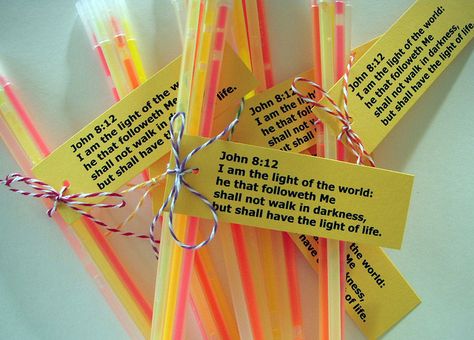 Glow sticks for Bible Club by papertreats, via Flickr Light Party Crafts For Kids, John 8:12 Craft, Let Your Light Shine Craft For Kids, I Am The Light Of The World Craft, Let Your Light Shine Trunk Or Treat, Light Party Ideas Church, Glow Stick Jars, Glow Stick Ideas, Christian Halloween