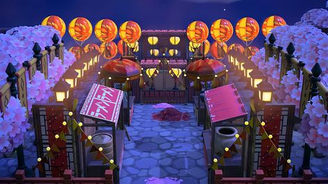 Animal Crossing Japanese Festival, Animal Crossing Festival Ideas, Acnh Japanese Festival, Acnh Festival, Acnh Sakura, Acnh Planning, Acnh Zen Garden, Acnh Rooms, Acnh Diy