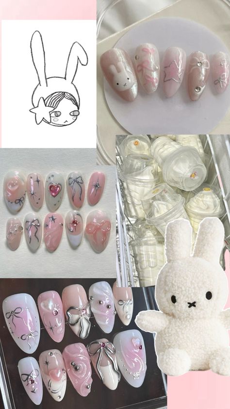 aesthetic y2k miffy acubi gel nails Miffy Nails, Miffy Aesthetic, Egirl Makeup, Pink Gel Nails, Pink Gel, Pretty Gel Nails, Really Cute Nails, Phone Inspiration, Iphone Wallpaper Themes