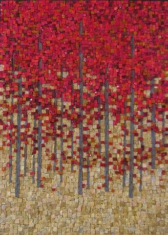 Mosaic Trees, Embroidery Tree, Tree Mosaic, Mosaic Madness, Mosaic Tile Art, Mosaic Stained, Landscape Quilts, Red Maple, Art Mosaic