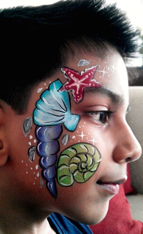 facepaint Shell Face Paint, Ocean Face Paint, Tattoos For Your Son, Disney Face Painting, Mermaid Face Paint, Birthday Tattoo, Tattoos With Kids Names, Face Paint Makeup, Kids Face Paint