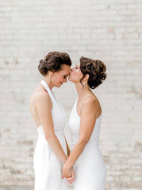 Plus Size Lesbian Wedding, Lesbian Wedding Pictures, Lesbian Wedding Photography Poses, Indoor Wedding Venues, Lgbtq Photography, Lgbt Wedding Photography, Lesbian Wedding Photography, Wlw Wedding, Industrial Wedding Venues