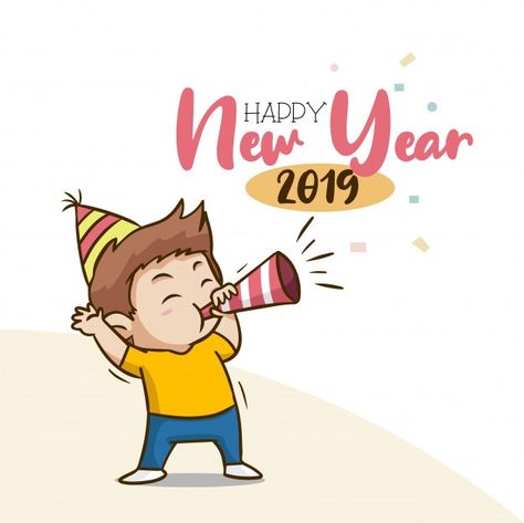 New Year Cartoon, Happy New Year Vector, Poster Christmas, Happy New Year 2019, Boy Character, Happy Year, Psd Icon, Graphic Editing, School Decorations