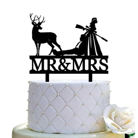 Funny Hunting Wedding Cake Topper - The Hunt is Over! Deer Hunt Hunter Theme - 5.9 x 6.7 - Perfect for Wedding, Anniversary, and Bridal Shower - The Hunt Is Over, Hunting Wedding Cake, Renewal Vows, Glitter Birthday Cake, Edible Butterfly, Hunting Wedding, Funny Hunting, Butterfly Cake Topper, Wedding Renewal