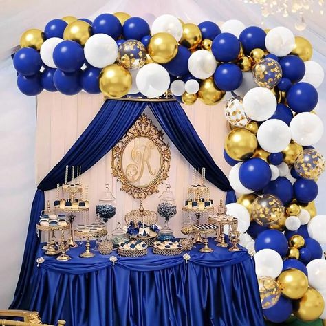 Power Supply:None \nColor:Royal Blue Gold \n Blue Gold Balloon Garland, Gold White Balloons, Gold And White Decor, Gold Balloon Garland, Garland Arch, Royal Blue And Gold, White Balloons, Arch Kit, Gold Balloons