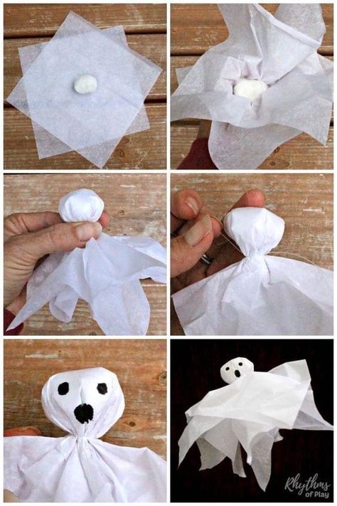 Diy Halloween Ghost Decorations, Halloween Ghost Craft, Strašidelný Halloween, Veselý Halloween, Diy Halloween Ghosts, Dekoratívne Vence, Dekorasi Halloween, Bricolage Halloween, Ghost Crafts