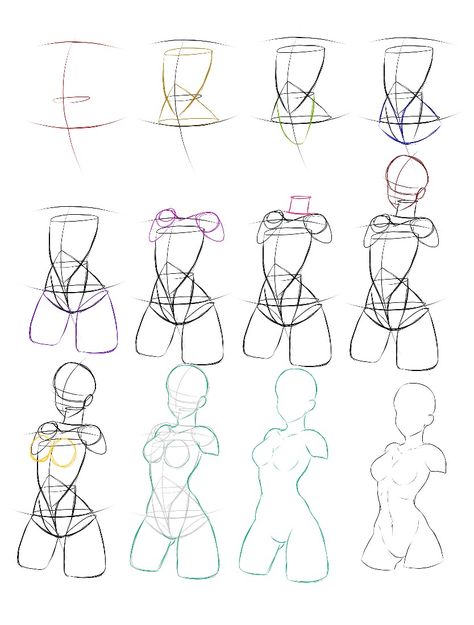 How To Draw Female Anatomy Anime, Body Structure Drawing Female, Female Chest Drawing Reference, Drawing Anatomy Step By Step, Anime Torso Tutorial, Drawing Torso Tutorials, Body Anatomy Drawing Study Female, Torso Drawing Reference Female, Female Torso Anatomy Drawing