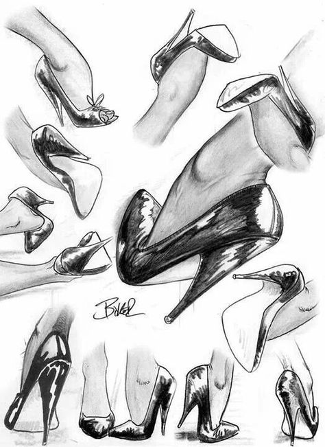 . High Heel Reference Drawing, Platform Heels Drawing Reference, Back Of Heels Drawing, High Heels Drawing Angles, High Heel Drawing Reference, Legs With Heels Drawing, Heel Drawing Reference, Stylized Fashion Illustration Poses, High Heel Reference