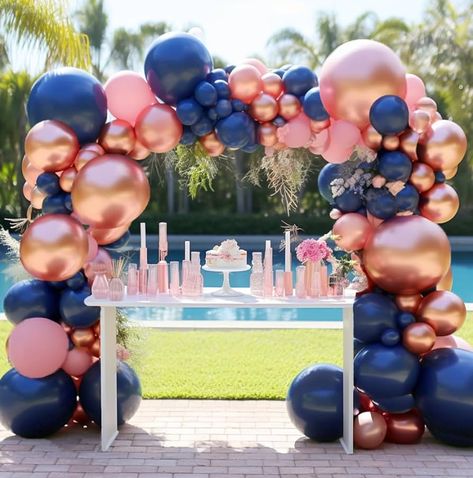 Amazon.com: Navy Pink Balloon Arch Blue Rose Gold Metallic Balloons Garland Kit 115pcs Latex Pastel Party Balloons For Gender Reveal Baby Shower Birthday Wedding Graduation Party Decorations : Home & Kitchen Pink And Navy Balloon Garland, Navy Blue And Pink Graduation Party, Navy Blue And Pink Birthday Party Ideas, Pink And Blue Decorations, Balloon Arch Blue, Neutral Balloon Arch, White Gold Balloon Garland, Navy Blue And Pink Wedding, Rose Gold Party Theme