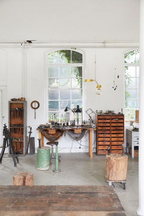 Living above the studio: at home with Lappalainen Jewellery Studio Workspaces, Jewelry Workshop Studio, Jewelry Studio Space, Jewelry Studio Organization, Studio At Home, Workspace Studio, Leather Studio, Jewellery Studio, Art Studio Space