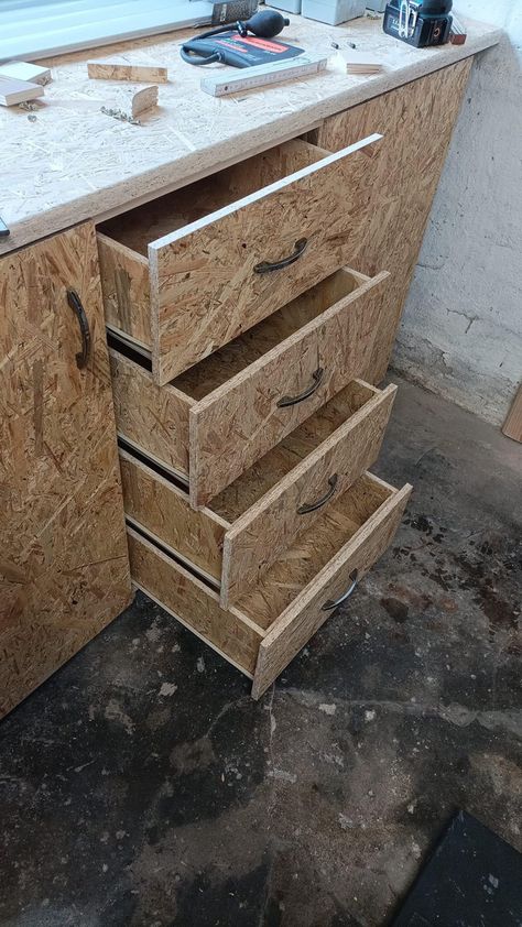 Osb Furniture Diy, Osb Furniture, Diy Garage Storage, Diy Workshop, Backyard Diy Projects, Diy Garage, Garage Design, Metal Projects, Diy Backyard