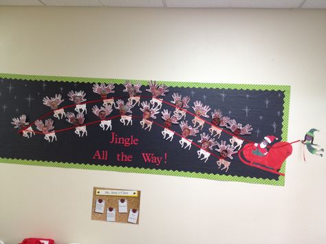 Jingle All the Way... Bulletin Board... Teacher is Santa, Aide is Elf... Students are Rudolph!! ;) Reindeer Bulletin Boards, Christmas Bulletin Board Ideas, Kids Bulletin Boards, Christmas Bulletin Boards, Christmas Classroom Door, Christmas Bulletin Board, Christmas Bulletin, Christmas Kindergarten, Bulletin Board Ideas