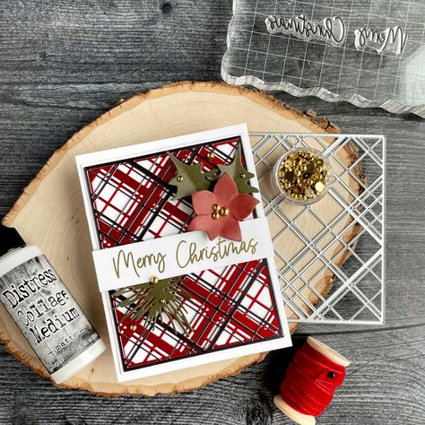 Sizzix Christmas, Plaid Christmas Card, Grid Background, Tim Holtz Crafts, Poinsettia Cards, Thinlits Dies, Tim Holtz Stamps, Tim Holtz Cards, Tim Holtz Sizzix