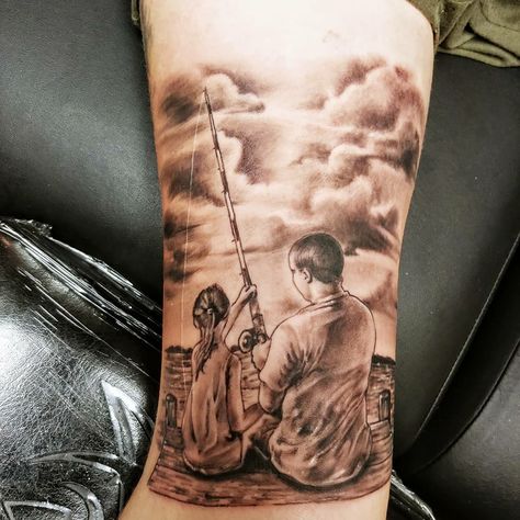 Fishing Remembrance Tattoos, Fly Fishing Tattoo Ideas, Fishing Tattoo Memorial, Fishing Memorial Tattoo, Grandpa Memorial Tattoo, Fishing Rod Tattoo, Fishing Memorial, Tattoos Fish, Small Fish Tattoos