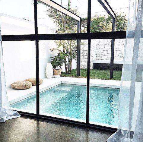 @mon_palmer: A decision to change our sliding door to steel bifold windows opened up a completely new option as to how we could design our garden. The before and afters are dramatically different. Small Indoor Pool, Backyard Pool Design, Moderne Pools, Piscina Interior, Luxury Swimming Pools, Plunge Pools, Indoor Swimming Pool, Small Pool Design, Modern Pools