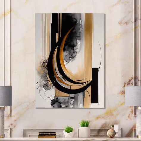 Designart 'Gold Touch Art Deco II' Modern Canvas Wall Art - Bed Bath & Beyond - 37304211 Touch Art, Gold Touch, Metal Home Decor, Contemporary Framed Art, Modern Wall Art Canvas, Abstract Wall Decor, Decor Black, Touch Of Gold, Abstract Painting Acrylic