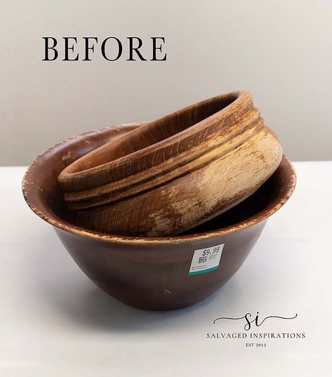 Hemp Oil Wood Finish on Thrift Bowls - Salvaged Inspirations Vintage Wooden Bowls, Wood Bowls Decor Ideas, Fix Scratched Wood, Wooden Bowls Decor Ideas, Wooden Bowls Decor, Upcycle Wood, Hope You're Doing Well, Wood Bowl Decor, Salvaged Inspirations