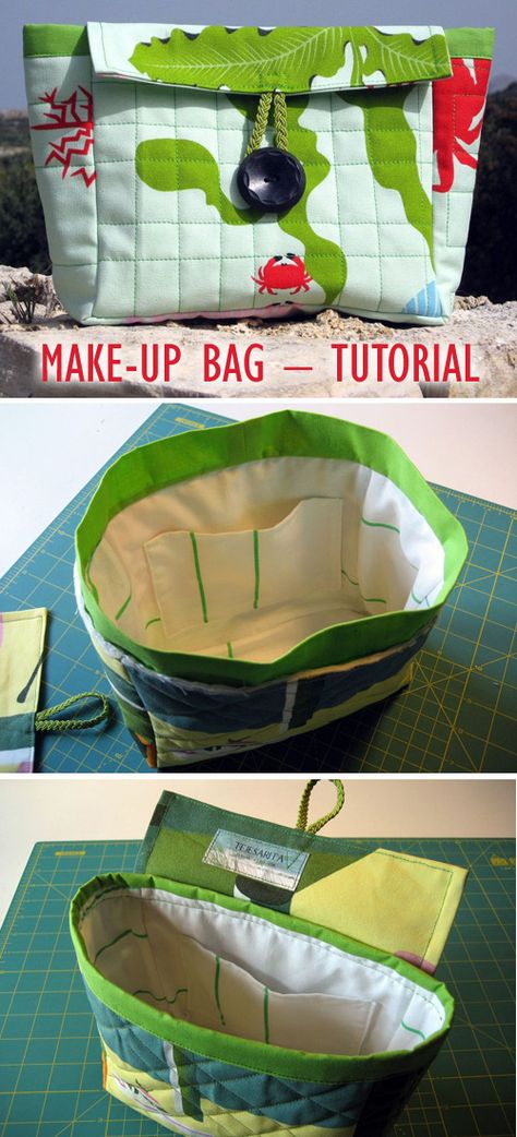 Diy Makeup Bag Tutorial, Makeup Bag Tutorial, Makeup Bag Tutorials, Diy Makeup Bag, Doggie Treats, Crafts Sewing Projects, Bag Pattern Free, Crochet Tools, Diy Bags Purses