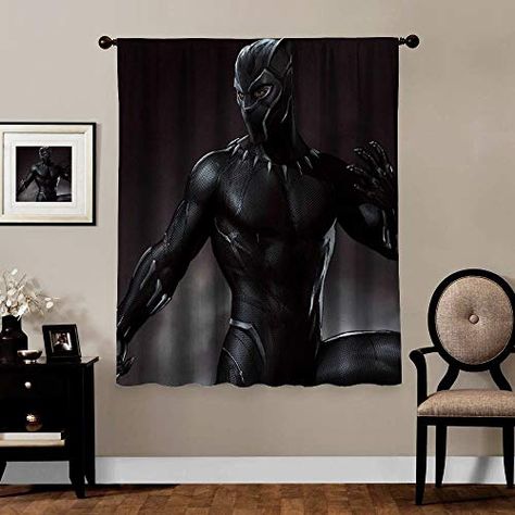 Black Panther Room Ideas, Black Panther Room For Boys, Black Panther Bedroom Ideas, Black Panther Room, Black Panther Bedroom, Bedroom Cute, Black Blackout Curtains, Drapes For Bedroom, Boy Girl Room