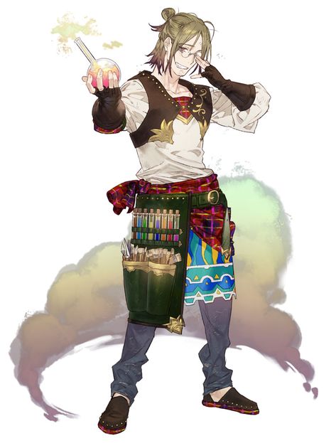 Roger Malen from Atelier Lydie & Suelle Dnd Alchemist Character Art, Alchemist Outfit Design, Dnd Artificer Alchemist, Alchemist Fantasy Art, Alchemist Rpg, Alchemist Dnd, Female Alchemist, Alchemist Character Design, Fantasy Alchemist