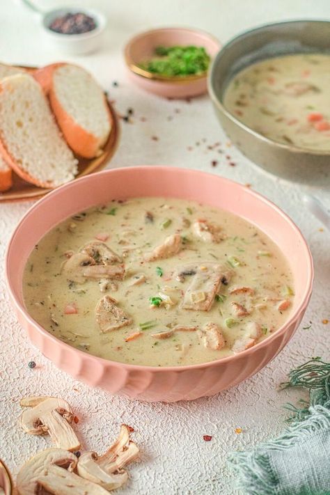 Soup Recipes ( Simple & Easy ) | Cream of Mushroom Chicken Soup | Facebook Easy Cream Of Mushroom Chicken, Mushroom Chicken Soup, Soup Recipes Simple, Cream Of Mushroom Chicken, Chicken Mushrooms, Chicken Mushroom, Mushroom Soup Recipes, Easy Cream, Cream Of Mushroom