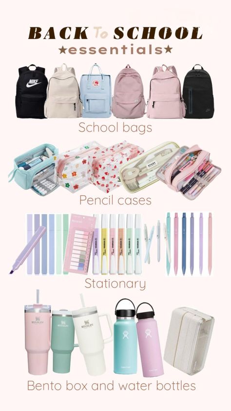 Cute School Supplies Aesthetic, Highlighters Pastel, Pencil Case Essential, School Bag Organization, School Supplies Aesthetic, Pink Pencil Case, Japanese School Supplies, Middle School Essentials, Supplies Aesthetic