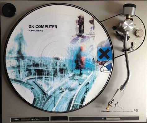 "Perfection Exist" OK Computer vinyl - Radiohead - Thom Yorke Ok Computer, Radiohead, Walking, Computer, Tumblr, Blue, White, Black