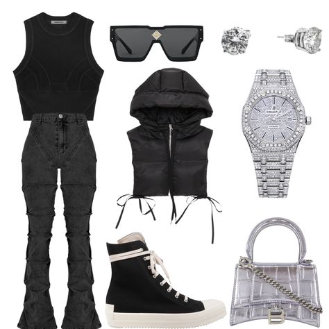 Manière De Vior, Balenciaga, Rock Owens DRSHDW, AP, Elliante, Styled By Jolie Streetwear Outfit, Black And Silver, Balenciaga, Polyvore Image, Street Wear, Polyvore, Silver, Quick Saves, Black