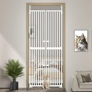 71" High Extra Tall Cat Gate, Tall Pet Gate, Auto Close Cat Safety Gate, Double Pet Door for Doorway, Indoor Pet Barrier, No Drilling, Cat Proof Gate, Kitchen Gate With Cat Door, Tall Pet Gate, Cat Gate, Cat Proofing, Pet Barrier, Safety Gate, Pet Door, Indoor Pets, Cat Door