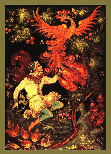 Tsarevich Ivan and the Firebird Russian Firebird, The Firebird, Slavic Mythology, Slavic Folklore, Russian Folk Art, Russian Ballet, Legends And Myths, Fire Bird, Fairytale Illustration