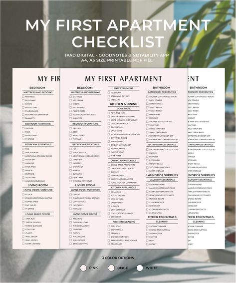 Excited to share this item from my #etsy shop: New Home Essentials Checklist, New home checklist printable,First home checklist,First apartment checklist | PDF | A4 | A5 #checklistprintable #realestatemoving #movingchecklist #movingtodolist #apartmentchecklist #firsthomechecklist #firsthouselist #beige #pink What Do I Need For My First Apartment, Home Essentials Checklist, Checklist First Apartment, New Home Essentials Checklist, Checklist New Home, First Home Checklist, Moving Planner, Home Checklist, New Home Essentials