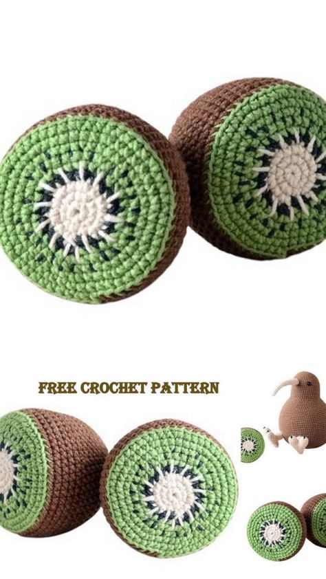 Amigurumi Kiwi Fruit Free Crochet Pattern - Amigurumi SDBES Kiwi Crochet Pattern Free, Crochet Kiwi Fruit, Kiwi Crochet Pattern, Crochet Fruit Pattern Free, Crochet Veggies, Kiwi Crochet, Crochet Kiwi, Tea Cozies, Crochet Fruit