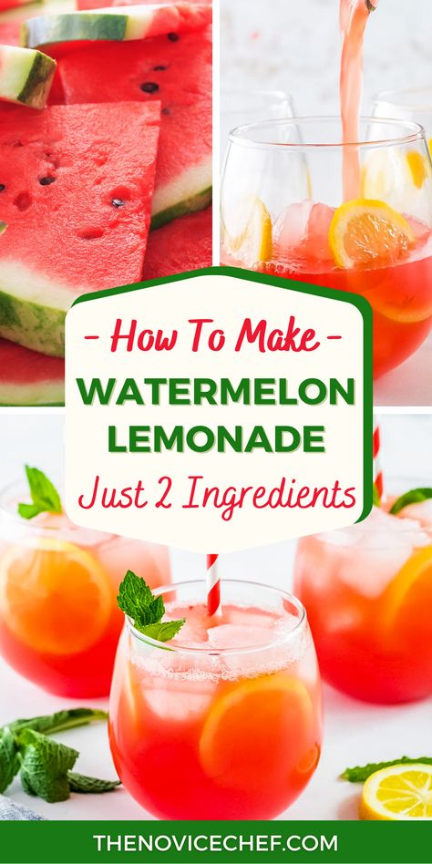 Feel like you’re on vacation, anytime! This gorgeous Watermelon Lemonade is made in just minutes, using your favorite lemonade concentrate and fresh chunks of ripe watermelon. It’s a summery treat you’ll crave year-round! Summer Refreshing Drinks Non Alcoholic, Homemade Watermelon Lemonade, Chipotle Watermelon Limeade Copycat, What To Do With Over Ripe Watermelon, Watermelon Lemonade Concentrate, Strawberry Watermelon Lemonade, Over Ripe Watermelon Recipes, Uses For Watermelon, Watermelon Treats For Party