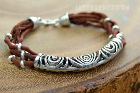 Silk & Silver Easy Layered DIY Bracelet - Happy Hour Projects Diy Boho Bracelets How To Make, Tube Bracelet, Silk Bracelet, Jewelry Kits, Seed Bead Tutorial, Jewelry Techniques, Boho Diy, Layered Bracelets, Beaded Bracelets Diy