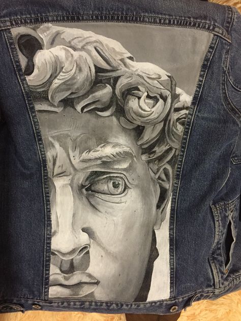 Jeans Jacket Painting, Jean Jacket Painted Ideas, Jacket Painting Ideas, Custom Denim Jacket Paint, Custom Jean Jacket Ideas, Jean Jacket Art, Paint On Clothes, Denim Jacket Art, Painting On Clothes