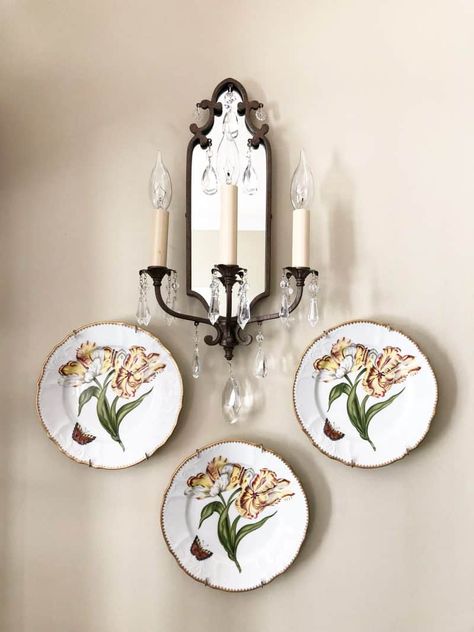 How to Hang Plates + A Few Good Tools – Dixie Delights Hang Plates On Wall, Picture Arrangements On Wall, Plate Wall Display, Hanging Arrangements, Arrange Furniture, French Cottage Decor, Picture Arrangements, Make A List, Plate Wall Decor