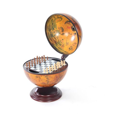 Old Modern Handicrafts 13-inch Red Globe Chess Holder (vintage, rustic), Multi (MDF) Globe Bar Cart, Globe Bar, Sailing Ship Model, Globe Vintage, Vintage Chess Set, World Map Design, World Globes, Globe Decor, World Globe