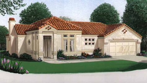 Mediterranean House Plan with 2360 Square Feet and 3 Bedrooms from Dream Home Source | House Plan Code DHSW72458 Contemporary Mediterranean House, Spanish Style House Plans, Mediterranean Floor Plans, Southwest House Plans, Mediterranean Mansion, Mediterranean House Plan, Mediterranean Style House Plans, Mediterranean House Plans, Mediterranean House