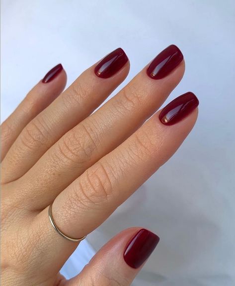 Rounded Gel Nails Short, Short Wine Nails, Short Wine Red Nails, Wine Nails Short, Short Red Nails Square, Purple Red Nails, Short Nail Gel, Rounded Square Nails, Biosculpture Gel Nails