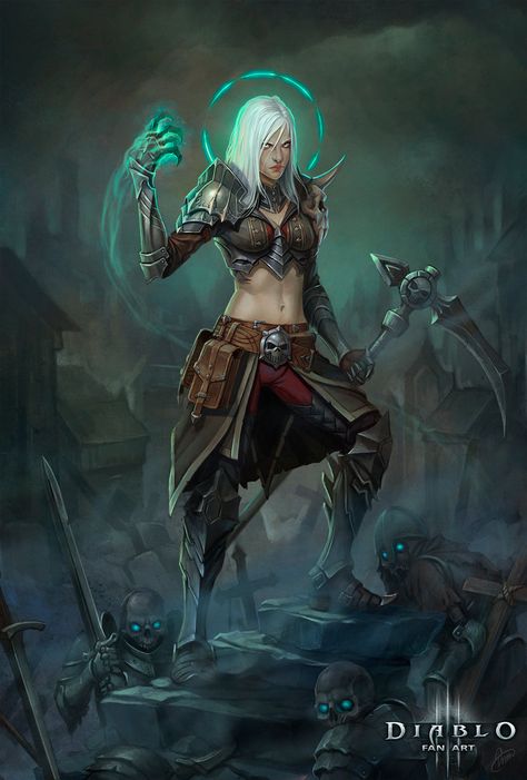 Female Necromancer, Diablo Characters, 2d Portrait, Female Warriors, Rpg Characters, Gothic Fantasy Art, Dungeons And Dragons Characters, Fantasy Warrior, Fantasy Inspiration