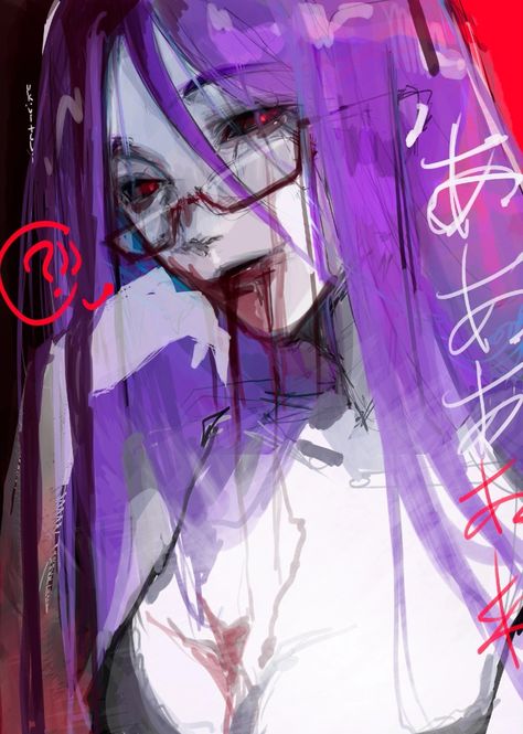 Tokyo Ghoul Rize, Rize Kamishiro, Tokyo Ghoul Manga, Cute Profile Pictures, 영감을 주는 캐릭터, Art Inspiration Drawing, Funky Art, Purple Hair, Tokyo Ghoul