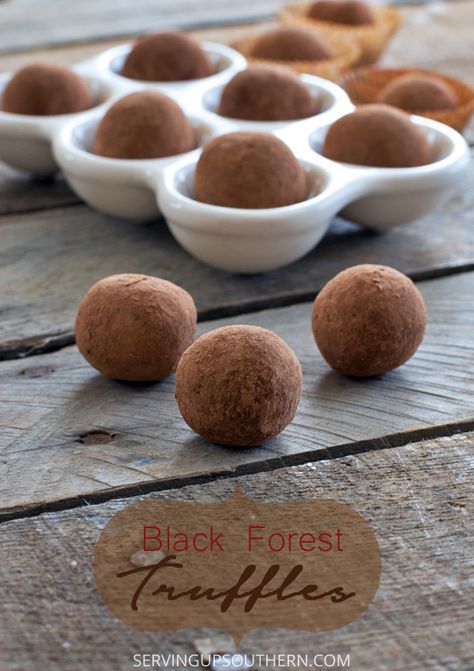 Black Forest Truffles Vegan Black Forest, Dessert Truffles, Butter Biscuits, Chocolate Ideas, Truffles Recipe, Southern Desserts, Condensed Milk Recipes, Cookies Pastry, Candy Recipes Homemade