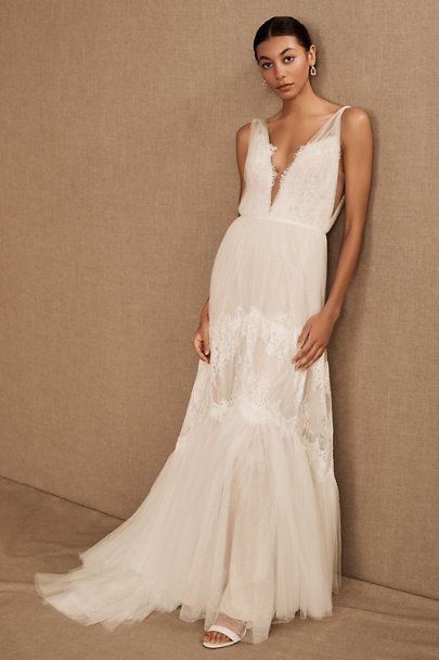 Willowby by Watters Betony Gown - BHLDN Feminine Wedding Dress, Wedding Dress Overskirt, Willowby By Watters, Tulle Straps, Size 12 Wedding Dress, Wedding Dress Ivory, Bhldn Wedding, By Watters, Feminine Wedding