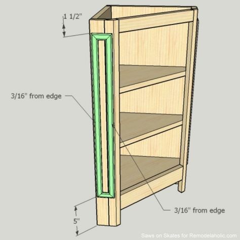 corner-cabinet-saws-on-skates-corner-moulding Short Corner Cabinet, Corner Cabinet Diy, Diy Corner Cabinet, Bat Decorations On Wall, Small Corner Cabinet, Building Cabinets, Pallet Kitchen Island, Workbench Plan, Trunk Or Treat Ideas