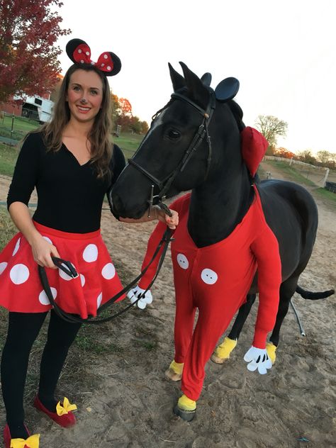 DIY Mickey and Minnie Mouse horse costume for Halloween Horse And Rider Costumes Diy Easy, Horse Stall Decorations, Horse Halloween Ideas, Horse Fancy Dress, Halloween Costumes Cowgirl, Cowgirl Halloween Costumes, Horse Halloween Costumes, Horse Halloween, Horse Costume