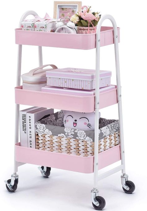 Stationary Craft, Craft Storage Organization, Bathroom Black, Rolling Storage Cart, Pink Office, Storage Trolley, Trolley Cart, Closet Decor, Rolling Storage