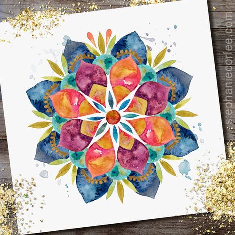 Watercolor Mandala, Moody Art, Art Appliqué, Art Sacre, Meditation Art, Mandala Print, Feminine Art, Yoga Art, Butterfly Watercolor