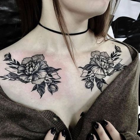 Bone Tattoos, Inspiration Tattoos, Tattoos Geometric, Chest Tattoos For Women, Instagram Tattoo, Collar Bone Tattoo, Chest Piece, Dark Tattoo, Tattoo Life